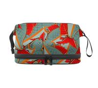 Fishes with Red Fins and Tails Double Layer Cosmetic Bag for Women and Girls, Travel Toiletry Bag Makeup Handy Pouch Organiser Bag with Brush Compartment