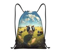 Fisheye Lens Cow Sports String Backpack Versatile Gym Sack Scratch Draw String Back Bag For Swim Men School 39X46Cm
