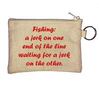 Fishing a Jerk on one end of The line Waiting for a Jerk on The Other Key Chain Coin Purse Beige