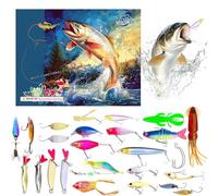 Fishing Adventure, 24 Days Christmas Calendar with Fishing Lures, Christmas Socks Filling, Fishing Accessories Set for Men and Anglers