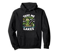 Fishing Alien Lake Life Angler UFO Abduction Spaceship Pullover Hoodie