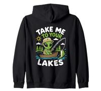 Fishing Alien Lake Life Angler UFO Abduction Spaceship Zip Hoodie
