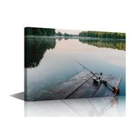 Fishing Art Pictures for Living Room Fishing Rod Painting Poster Painting on Canvas Fisherman Man Cave Pictures Wall Art Modern Artwork Home Decor Framed Gallery Wrapped Ready to Hang 24x16in