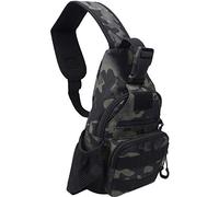 Fishing Backpack, Fishing Sling Bag with USB Cable and Side Mesh Pocket Oxford Cloth Tackle Storage Bag for Fishing Camping Hiking Traveling Cycling (Digital USB Cross-Body Bag (Camouflage Green))