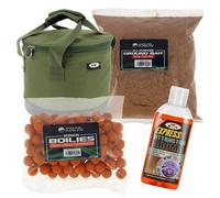 Fishing Bait Bin Luggage Set with Boilies, Groundbait & Liquid Glug - Deluxe Insulated Green Bait Bin, Waterproof 840D Polyester with PVC Backing, Carp Match Foldable Storage Bag