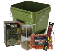 Fishing Bait Grinder Set with 10L Square Green Bucket, Boilies & 2 Ready Tied Carp Rigs, Fast Boilie Crusher for Groundbait, PVA Bags & Carp Coarse Bait Prep