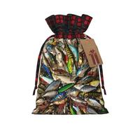 Fishing Bait Print Christmas Wrapping Bags Xmas Drawstring With Gift Bags Christmas Presents & Party
