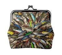 Fishing Bait Print Small Coin Purse Kiss-Lock Leather Pouch Change Wallet Gifts for Men Women