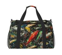 Fishing Bait Print Travel Tote Bag 50 x 33 x 26 Folding with Should Strap & Dual Handles for Weekend Trips, Gym, Business Travel & Airport Carry-On