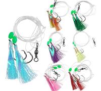 Fishing Bait Rigs Saltwater Set, Flounder Fluke Hi-Lo Rig with Flash Teaser 2 Hook Bottom Fishing Rigs Mackerel Rigs for Halibut Sea Bass Cod Rockfish Surf Pier Ocean Fishing