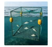 Fishing Bait Trap, Floating Fish Cage, Portable Folded Fishing Nets for Minnow Crab Shrimp Crawdad, Suitable for Crayfish And Fish Breeding(Green/A,0.9x0.9x0.9 m)