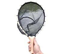Fishing Basket Wooden Fly Fishing Net Nylon Landing Handle Mesh Fish Catch Release Scoop Straight or Bent Handle Nets(Straight handle)