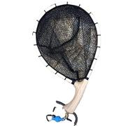 Fishing Basket Wooden Fly Fishing Net Nylon Landing Handle Mesh Fish Catch Release Scoop Straight or Bent Handle Nets(Bent handle)