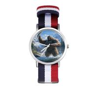 Fishing Bigfoot Fisher Casual Nylon Braided Strap Watch Unisex Non-Scale Wristwatch Easy Read Analog Watches