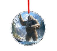 Fishing Bigfoot Fisher Christmas Hanging Ornaments Crystal Glass Round Pendant Gifts for Xmas Trees Home Offices