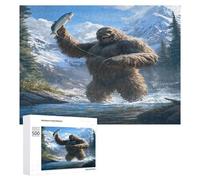 Fishing Bigfoot Fisher Funny Wooden Puzzle with Storage Box Adults Jigsaw Puzzles Challenge for Family Game Birthday Gift