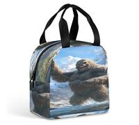 Fishing Bigfoot Fisher Insulated Reusable Lunch Bag Portable Zipper Lunchbox Waterproof Tote Bags for Work Picnic Travel