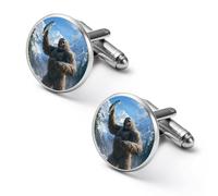 Fishing Bigfoot Fisher Men’s Classic Cufflinks Jewelry Accessories for Suit Shirts Husband Anniversary Birthday Gift 1.7cm