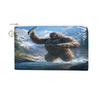 Fishing Bigfoot Fisher Portable Coin Purse Pouch Funny Zero Wallet with Zipper Lightweight Organizer Bags for Women Men