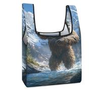 Fishing Bigfoot Fisher Reusable Shopping Bag Large Grocery Bags Foldable in A Pouch Washable Eco Tote Handbag