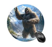 Fishing Bigfoot Fisher Round Mouse Pad Funny Printed Computer Mousepad Non-Slip Rubber Base 7.8 Inches