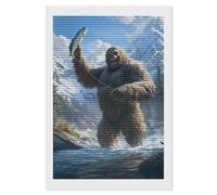 Fishing Bigfoot Fisher Shining Diamond Art Painting Kits for Adults Personalized Round Full Drill Paintings DIY Crafts Kit Home Decor 8"x12"