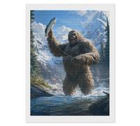 Fishing Bigfoot Fisher Shining Diamond Art Painting Kits for Adults Personalized Round Full Drill Paintings DIY Crafts Kit Home Decor 12"x16"