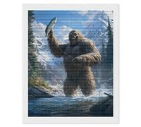 Fishing Bigfoot Fisher Shining Diamond Art Painting Kits for Adults Personalized Round Full Drill Paintings DIY Crafts Kit Home Decor 16"x20"