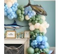 Fishing Birthday Party Decorations Blue pastel green Gone Fishing Balloon Garland Arch Kit with Gaint Fish Balloons for Fishing Themed Baby Shower Party Decorations