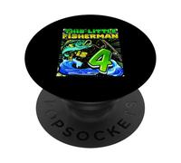 Fishing Birthday Shirt 4 Year Old Boy Fisher 4th Bday Kids PopSockets Adhesive PopGrip