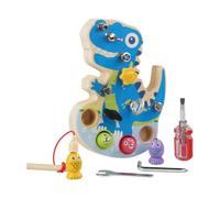 Fishing Board Game,Colorful Fish Screwing Assembling Game,Dinosaur Shape Wooden Screwdriver Activity Board - for Boys Girls Preschool Kindergarten Nursery Party Travel Learning