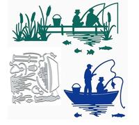 Fishing Boat Grass Metal Die Cuts,Man Fish Boat Flower Leaf Grass Cutting Dies Cut Stencils DIY Scrapbooking Decorative Embossing Paper Party Wedding Card Making