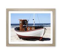 Fishing Boat Lokken Denmark Beach & Seascape Modern Framed Wall Art Print, Ready to Hang Picture for Living Room Bedroom Home Office Décor, Oak A2 (64 x 46 cm)
