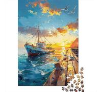 Fishing Boat Sunset Painting-1 Jigsaw Puzzles Puzzles for Adults Kids. 1000 Pieces Impossible Challenge Toy Educational Game Home Decoration for Educational Games Gifts 38x26cm/1000pcs