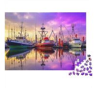 Fishing Boats Harbor 1000pc DIY Jigsaw Puzzle for Adults & Teens Premium Paper Cardboard Home Decoration Wall Display Vacation Indoor Jigsaw Educational Game 38x26cm/1000pcs
