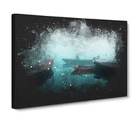 Fishing Boats In Varanasi India Paint Splash Canvas Print | Gallery Wrapped 30mm Frame Wall Art | 30x20 inches | Ready to Hang | Modern Beach Picture | Living Room Bedroom Lounge Office