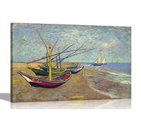 Fishing Boats on the Beach at Saintes-Maries by Vincent Van Gogh Canvas Wall Art Prints | Framed Modern Artwork | Hanging Pictures for Living Room 86 x 61cm (34 x 24 inches) A1
