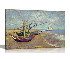 Fishing Boats on the Beach at Saintes-Maries by Vincent Van Gogh Canvas Wall Art Prints | Framed Modern Artwork | Hanging Pictures for Living Room 86 x 61cm (34 x 24 inches) A1