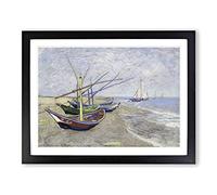 Fishing Boats On The Beach By Vincent Van Gogh Classic Painting Framed Print | A4 Black Framed Wall Art | Ready to Hang | Classic Beach Picture | Living Room Bedroom Lounge Office