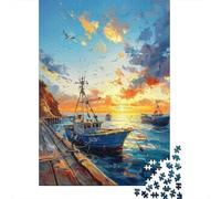 Fishing Boats Sunset Harbor-1 Jigsaw Puzzles Puzzles for Adults Kids. 1000 Piece Impossible Challenge Toy Educational Games Home Decoration for Educational Games Gifts 38x26cm/1000pcs