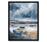 Artery8 Fishing Boats Yorkshire Coast Beach East Riding Living Room Artwork Framed Wall Art Print A4