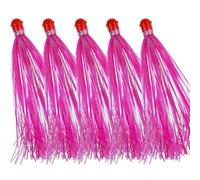 Fishing Bucktail Teaser Hooks, 10pcs Saltwater Fishing Teaser Lures with Bucktail Crystal Flash Fluke Flounder Rig Fishing Jig Hooks 5 Colors Pink