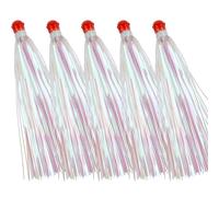 Fishing Bucktail Teaser Hooks, 10pcs Saltwater Fishing Teaser Lures with Bucktail Crystal Flash Fluke Flounder Rig Fishing Jig Hooks 5 Colors White