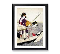 Fishing By Kitagawa Utamaro Asian Japanese Framed Print | A2 Black Framed Wall Art | Ready to Hang | Asian Nature Picture | Living Room Bedroom Lounge Office