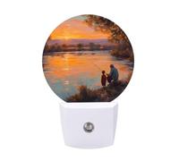 Fishing by The River Sunset Funny LED Night Lights 11.2x5x7.5cm