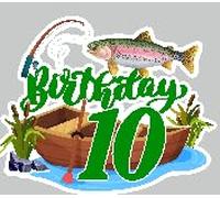 Fishing Cake Topper Kids 10th Birthday Happy Fishing Rod, Bass, Big Fish Decoration, Birthday Party for Boys and Girls, Fisherman Party Decoration, Great Party Supplies (10th)