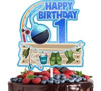 Fishing Cake Topper Kids 1st Birthday Happy Fishing Rod, Float the Big One Decoration, Boys and Girls Birthday Party, Fisherman Party, Baby Shower Smash Decoration Supplies (1st)