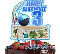 Fishing Cake Topper Kids 3rd Birthday Happy Fishing Rod, Float Decoration, Boys and Girls Birthday Party, Fisherman Party the Big One Decoration Supplies (3rd)
