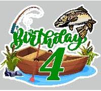Fishing Cake Topper Kids 4th Birthday Happy Fishing Rod, Bass, Big Fish Decoration, Birthday Party for Boys and Girls, Fisherman Party Decoration, Great Party Supplies (4th)