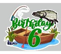 Fishing Cake Topper Kids 6th Birthday Happy Fishing Rod, Bass, Big Fish Decoration, Birthday Party for Boys and Girls, Fisherman Party Decoration, Great Party Supplies (6th)
